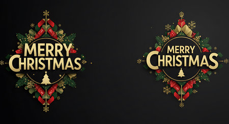 Merry Christmas and Happy New Year greeting card. Vector illustration.の素材