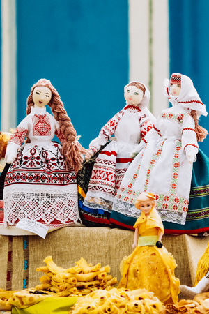 Souvenir dolls from Belarus. Folk art of cloth and dress in national Belarusの写真素材