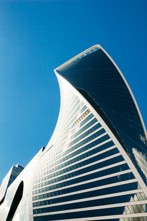 Moscow, Russia - August 16, 2016: Curved Tower - Evolution against the blue clear skyのeditorial素材