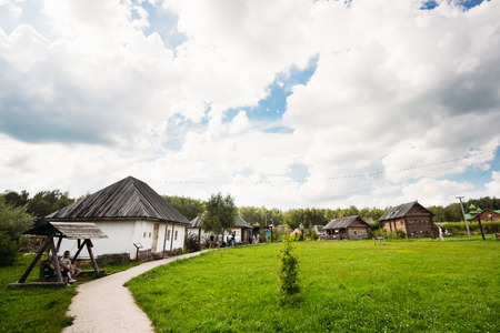 Village Petrovo, Russia - August 21, 2016: Slavic, Ukrainian huts in the park museumのeditorial素材
