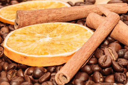 Coffee, dry lemon closeupの写真素材