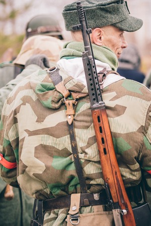 German soldier with a rifle on his backのeditorial素材