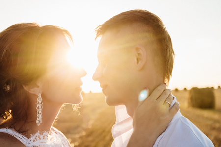 Newlyweds in the light of the setting sun. Gomel, Belarusのeditorial素材