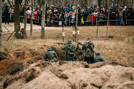 Machine-gun crew of the Wehrmacht troops. Gomel, Belarusのeditorial素材