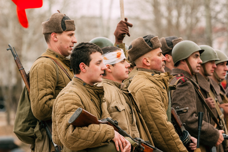 Red Army men in the ranks after the battle. Gomel, Belarusのeditorial素材
