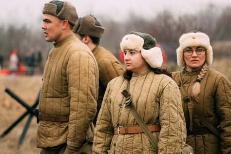 Young girls in the ranks of the Red Army.のeditorial素材