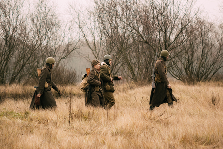 Soldiers of the Red Army in the campaign on the fieldのeditorial素材
