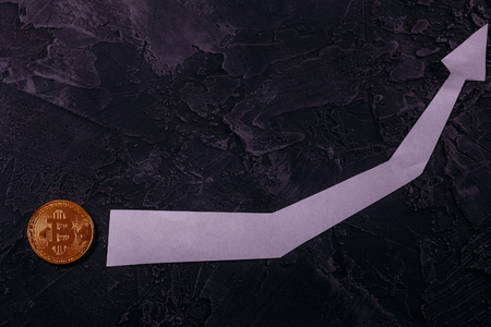 Bitcoin BTC on a dark background with the schedule of rates of gの写真素材