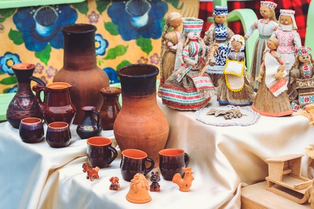 Pottery and national Belarusian dollsの写真素材
