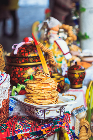 Pancake Week with pancakes on the tableの写真素材
