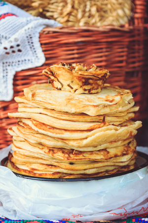 Food pancakes for the holiday Maslenitsa in Belarusの写真素材