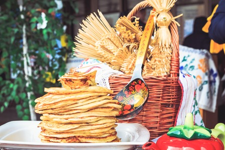 Pancakes freshly baked at Shrovetideの写真素材