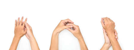 Asian young manâ€™s hands and fingers. Concept of hand health and joint care. Isolated on...