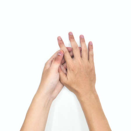 Cyanotic hands or peripheral cyanosis or blue hands at Southeast Asian, Chinese young manの写真素材