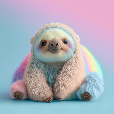 Portrait view of adorable and chubby sloth animal. Neutral colors.の素材