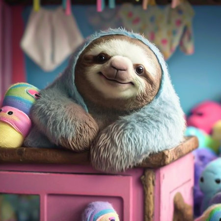 Portrait view of adorable and chubby sloth animal. Neutral colors.の素材