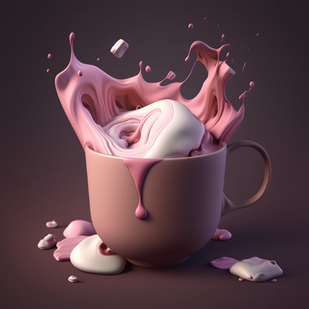A cup of creamy and milky drink with splashes of frothing.の素材