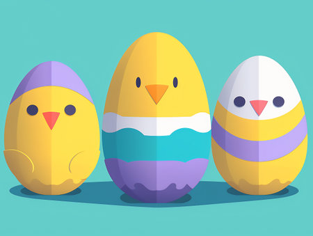 Three chick like easter eggs design. Concept and idea of happy easter day. Flat vector illustration.の素材