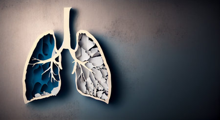 Human lung anatomy shaped shredded paper pieces. Concept of pulmonary disease, lung cancer, health or problemsの素材