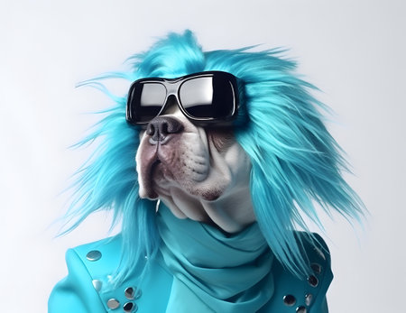 Portrait of a pug dog with the fashionable dressing, wearing eyeglassesの素材