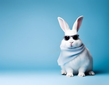 Adorable white bunny rabbit with eyeglasses and fashionable dress.の素材