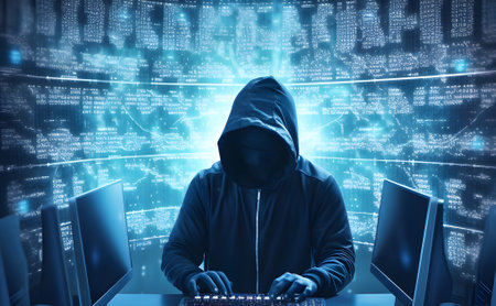 Anonymous hacker with no face. Concept of dark web, hacking cybersecurity, cybercrime, cyberattack, etc.の素材