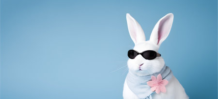 Adorable white bunny rabbit with eyeglasses and fashionable dress.の素材