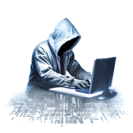 Anonymous hacker with white hoodie. Concept of dark web, white hat, hacking cybersecurity, cybercrime, cyberattack, etc.の素材