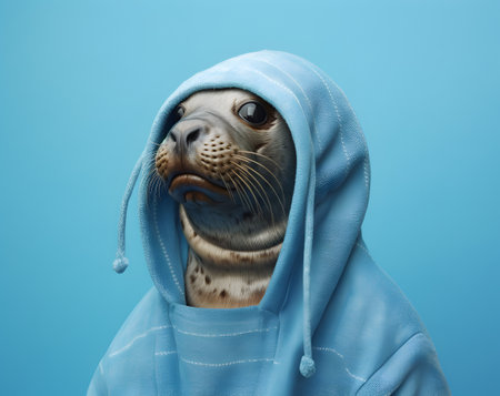 Portrait of adorable seal with hoodie.の素材