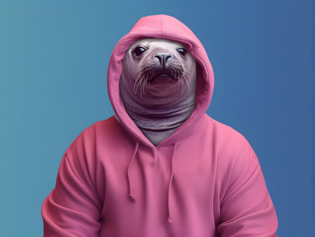 Portrait of adorable seal with hoodie.の素材