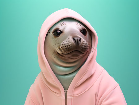 Portrait of adorable seal with hoodie.の素材