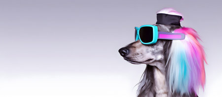 Fashionable Afghan hound dog wearing the sunglasses in fairy kei style.の素材