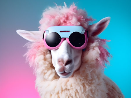 Portrait of fashionable sheep with sunglasses.の素材