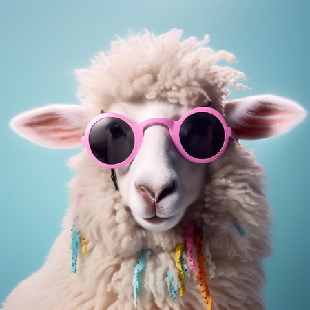 Portrait of fashionable sheep with eyeglasses.の素材