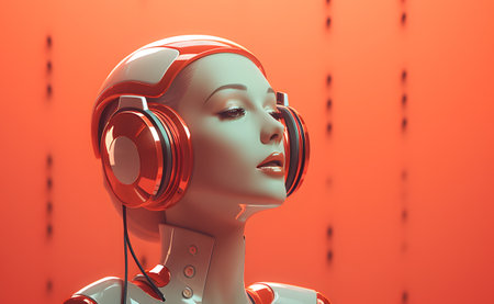 AI robotic vocalist. Concept of AI generated song or music.の素材