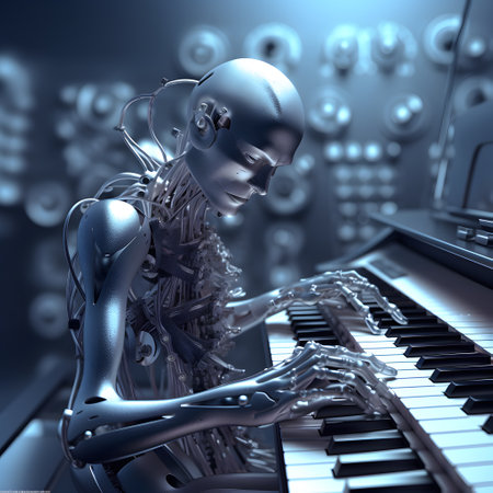 AI robot musician playing piano. Futuristic entertainment.の素材
