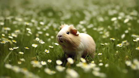 Cute guinea pig with small white flowersの素材