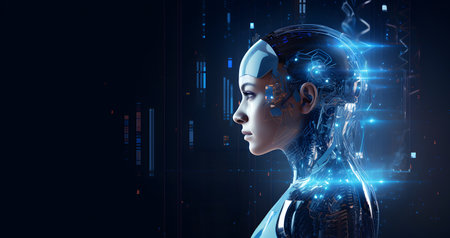 Futuristic female robot with artificial intelligence.の素材