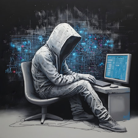Anonymous hacker with hoodie and desktop computer. Concept of dark web, hacking cybersecurity, cybercrime, cyberattack, etc.の素材