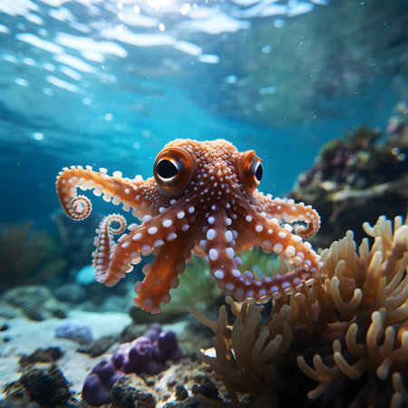 Little octopus swimming at Pacific ocean.の素材