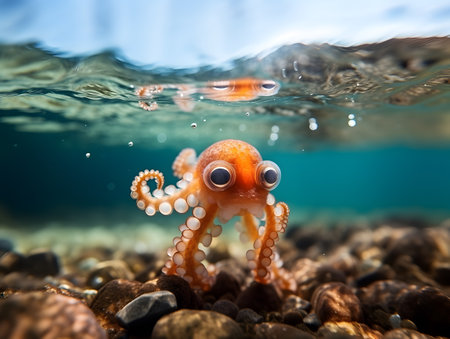 Baby octopus swimming at Pacific ocean.の素材