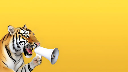 Tiger announcing using a hand speaker. Notifying, warning, announcement.の素材
