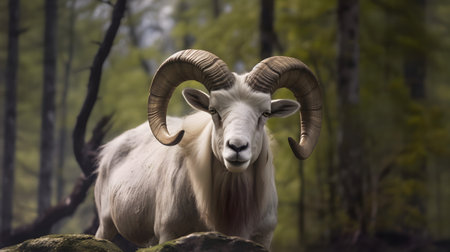 Portrait photography of altai mountain goat in forest.の素材
