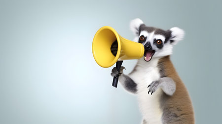 Lemur animal announcing using a hand speaker. Notifying, warning, announcement.の素材