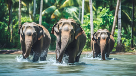 Elephants group at the stream in the jungle.の素材