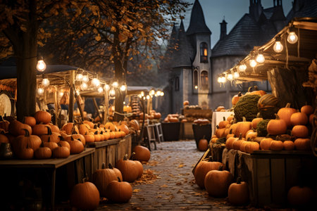 Pumpkin shop at the farmer market during halloween seasonの素材