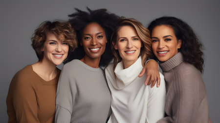 Diverse group of women standing together, beautiful multicultural female beauty in studio setting, diversity concept.の素材
