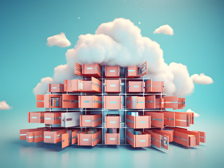 Cloud data storage, database, cloud computing, concept and idea.の素材