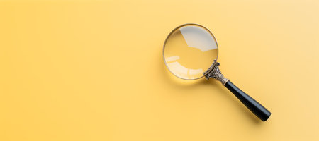 A magnifying glass isolated on yellow color backgroundの素材