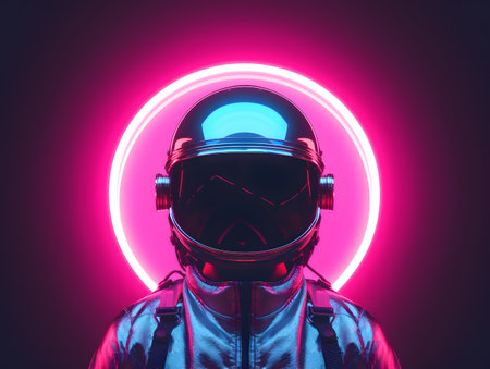 Portrait of an astronaut or spaceman with neon light.の素材